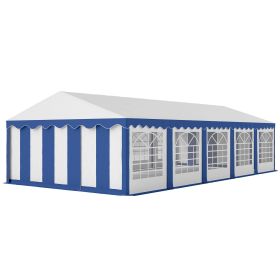 Outsunny 16.5' x 33' Large Party Tent, Heavy Duty Outdoor Canopy Tent with Removable Sidewalls, 10 Windows, Blue
