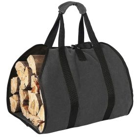 Outdoor Canvas Firewood Storage Tote Bag (Color: Black)