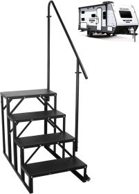 Rv Rtairs With Moveable Wheels, Rv Steps With Handrail For Mobile Home, Outdoor Stairs, Portable Porch Steps (size: 4 Steps)