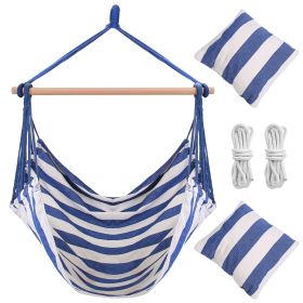 Canvas Hanging Hammock Chair with Wooden Spreader Bar (Option: HangHammockChair Blue)