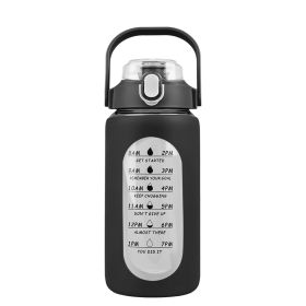 34Oz Glass Water Bottle Sports Water Bottle Motivational Water Bottle Water Intake Tracker Bottle with Straw Time Marker Silicone Sleeve Handle for Gy (Option: Bottle 32OZBlack)
