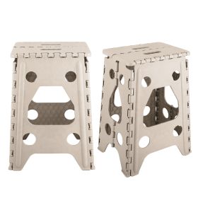 2 Pack 17.91In High Step Stool Folding Stepping Stool Lightweight Plastic Step Stool with Handle Non-slip for Kitchen Bathroom (Option: 2PcsStepStool Beige)